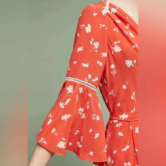 Anthropologie Shoshanna Millie 100% Silk Floral Flare Sleeve Midi Dress 4 Boho - Picture 15 of 16